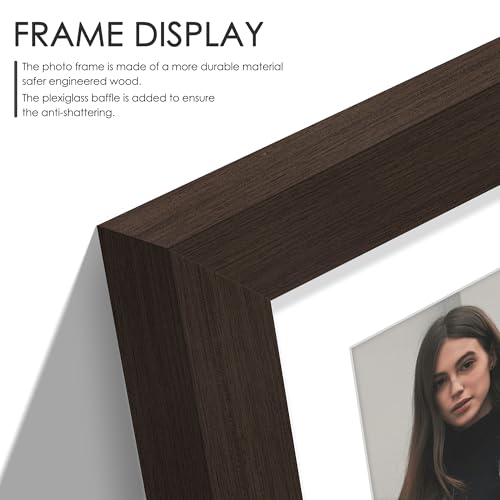 Image of DUENPY 12x19 Double Picture Frame 8x10 Displays Two 8x10 inch Photos Collage Available Horizontal Wall Mounting Display and Vertical Walnut