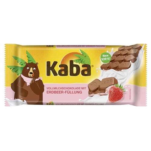 Kaba Vollmilchschokolade mit Erdbeercreme, gefüllte Schokoladentafel, 90g Tafel, zartschmelzende Schokolade mit fruhtiger Erdbeer-Creme mit original Kaba-Geschmack