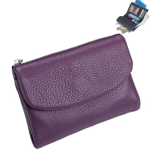 Joyfullygo Wallet, Unisex Pebble Leather Wallet, Short Genuine Leather Purse for Coins and Cards, Full Grain Leather Coin Purse, Soft Leather Wallets for Women/Men (Light Purple)