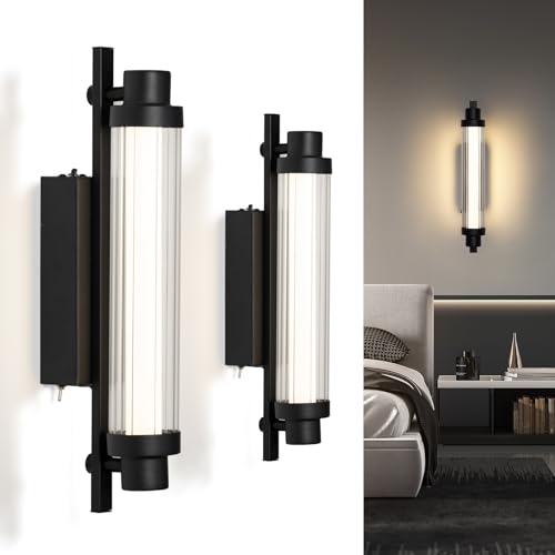 Image of Battery Operated Wall Sconce Set of Two,Rechargeable Wall Sconce 12000mAh Wireless Wall Sconces Not Hardwired Battery Wall Light Dimmable Wall Lighting for Bedroom Livingroom Hallway(Black)
