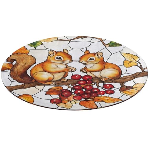 Tapis rond moderne antidérapant écureuils 90 cm pour sol sécurisé et doux