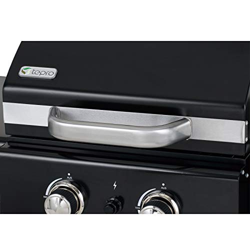 tepro Gasgrill Mayfield 2 mit 2 hochwertigen, leistungsstarken Edelstahlbrennern, verchromten Grillrosten (Rost-in-Rost-System), großer Warmhaltefläche, integriertem Thermometer im Deckel und praktischen Seitenablagen, Maße ca. 112 x 58 x 100 cm