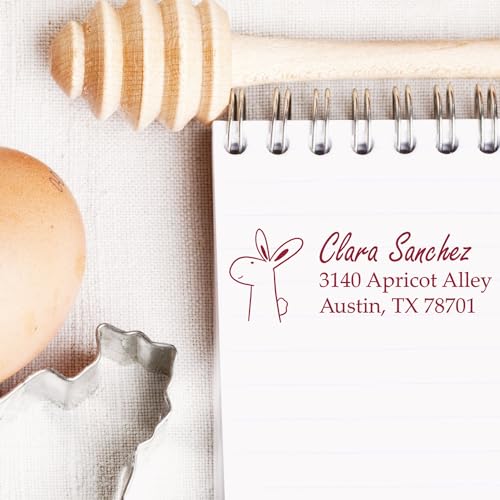 Hopping Bunny Cartoon Animal Wood Handle Address Stamp - Custom Stamp
