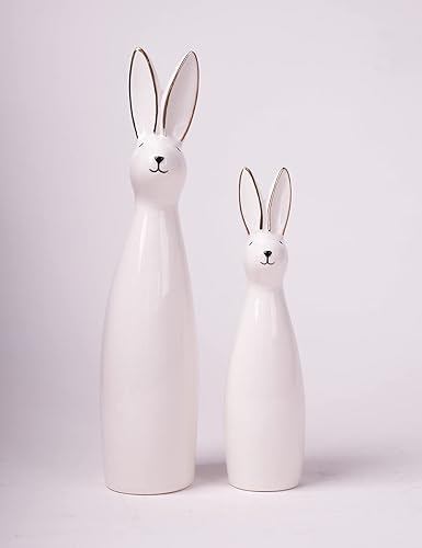 Miniatura 5 de SEINHIJO Estatua de conejo, 2 piezas, decoración de conejo, estatua de animales, regalos para el hogar, cerámica, 11.5 pulgadas