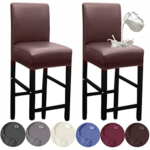 HFCNMY Bar Stool Covers,2 Pack Stretch Waterproof PU Bar Stool Covers with Backs Bar Stool Chair Covers Barstool Covers Slipcovers with Back Pub Counter Stool Chair Covers Coffee Cover