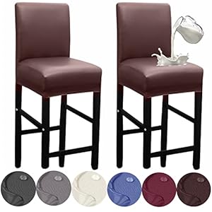 HFCNMY Bar Stool Covers,2 Pack Stretch Waterproof PU Bar Stool Covers with Backs Bar Stool Chair Covers Barstool Covers Slipcovers with Back Pub Counter Stool Chair Covers Coffee