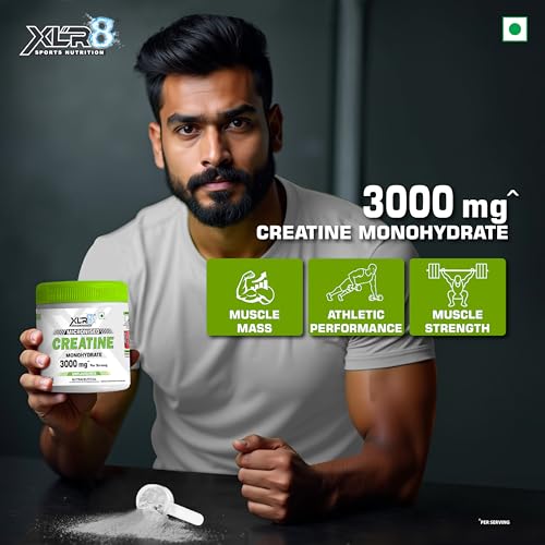 Image of XLR8 Creatine Monohydrate Powder Micronized | Unflavoured, 100g with Isotonic Energy Drink, Electrolyte Powder (Assorted, 60g) | Pre & Post Workout Supplement | Muscle Growth & Power
