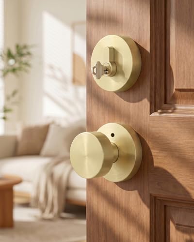 Image of Goldenwarm Gold Door Knobs with Deadbolt, Zinc Alloy Exterior Front Door Knobs and Single Cylinder Deadbolt, Matte Black Front Door Locks Set (2 Pack)