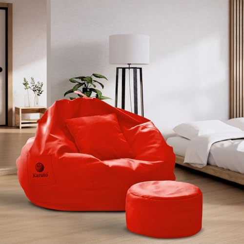 Image of karuto 4XL Bean Bag Cover with Footrest & Cushion (Without Beans) (Red, XXXXL)