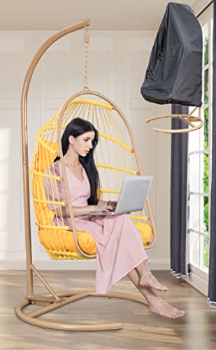Mojia Hanging Egg Chair With Stand And Oxford Cover, Pe Wicker Patio Lounge Chair Indoor Outdoor With Uv Resistant Cushion (Yellow) #TOP6