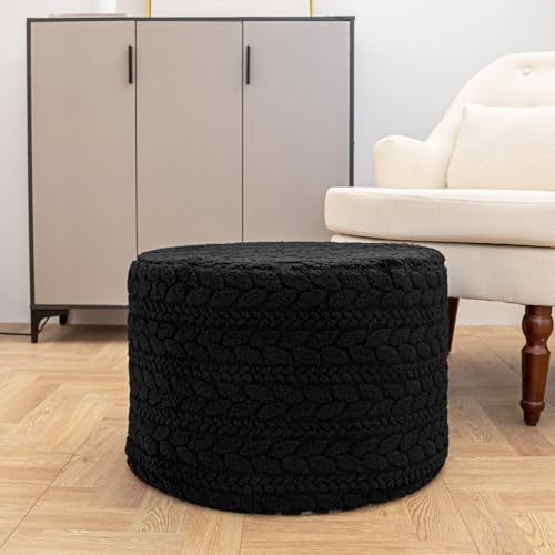 Round Pouf Ottoman 20 x 20 x 14 Inches Boho Poof Home Decor Floor Pouffe Ottoman Foot Rest for Couch Sofa Bean Bag Chairs Living Room Bedroom (Black)