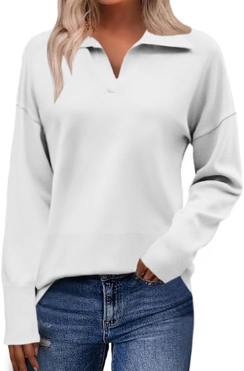 Zeagoo Women's 2024 V Neck Striped Sweater Long Sleeve Oversized Fashion Knitted Pullover Fall Sweaters Tops
