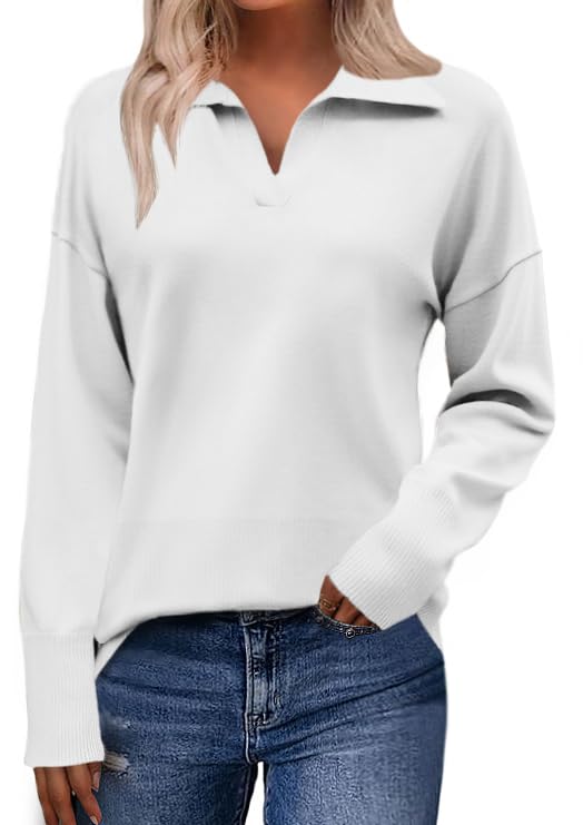 Zeagoo Womens 2026 V Neck Striped Sweater Long Sleeve Oversized Fashion Knitted Pullover Fall Sweaters Tops
