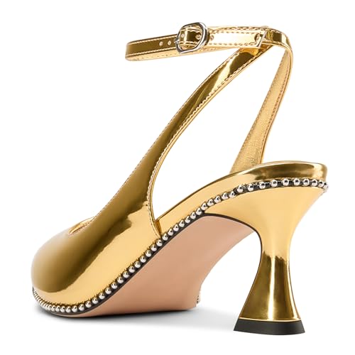 Image of NobleOnly Womens Slingback Heels Beaded Pumps Ankle Strap Pointed Toe Kitten Heels Dress Shoes 2.6 Inches