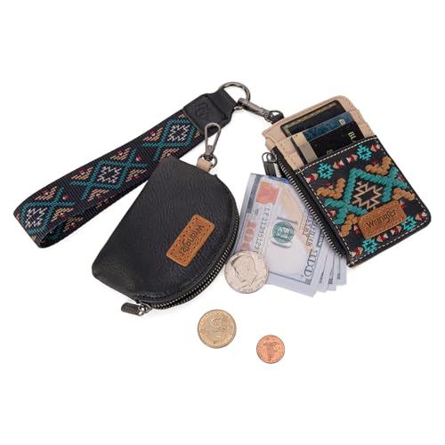 Image of Wrangler Western Keychain Wristlet Wallets for Women Retro Dual Pouch Wristlet Credit Card Holder Wallet with Zipper Pocket WG2214-W0051BK