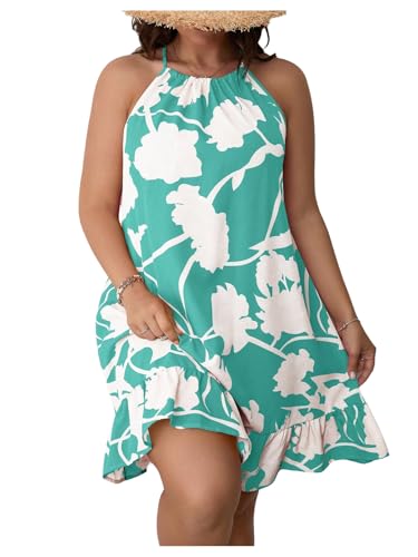 Image of Floerns Women's Plus Size Sleeveless Floral Print Halter Neck Cami Summer Dress