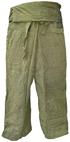 Gheri Thai Fisherman Plain Cotton Pants Yoga Lounge Casual Trousers Green