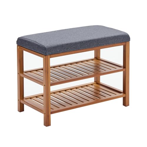 Étagère à chaussures en bois avec banc rembourré industriel gain de place pour entrée