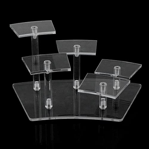 Soporte Joyería Exhibición Porta Estantes - Organizador de Acrílico con 5 Base para Coleccionables Juguetes Figuras Joyas Perfume Lápiz Labial Anillo Considere, Transparente Cover