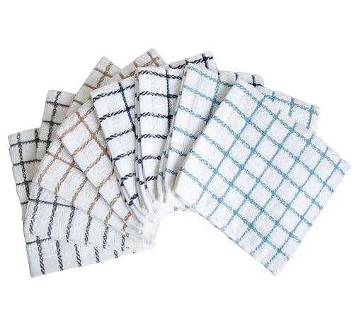 Image of Bumble Dish Cloths (8 Pack) | 12 inch x 12 inch | 100% Cotton Kitchen Towels | 406 GSM | Soft, Highly Absorbent & Durable Dish Towels for Kitchen | Multicoloured Checked