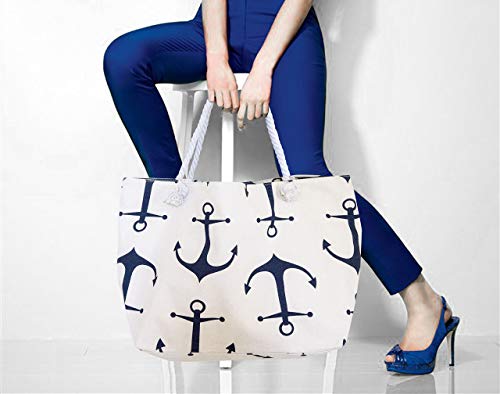 JJMG NEW Summer Beach Bag Stroller Friendly Women’s Large Capacity Mom's Tote Beach Shoulder Bag With Rope Handles –Shopping Bag, Diaper Bag, Yoga Bag, Toys, Towels, Swim Suits, etc. (Anchor Navy) - Image 4