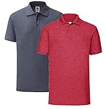 Kurzarm Fruit of the Loom kurzärmliges Polo-Shirt für Herren M L XL XXL 3XL 4XL 5XL auch Farbsets, 1x Vintage Heather Red + 1x Vintage Heather Navy + 1HL Kauf Notizblock, XXL