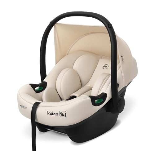 My Babiie MBCS02 i-Size Baby Car Seat - 40-87cm (Birth to 15 Months Approx.), R129, Group 0+, Lightweight Infant Carrier, Large Canopy, Newborn Insert, Adjustable Headrest - Ivory