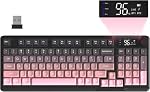 FREEWOLF M96 Clavier de jeu sans fil Membrane crémeuse 94Key ANSI-BlackBerry. Rainbow Backlight, Media Knob,LCD Écran,Mode double-Bluetooth/2.4Ghz,Forme de la plaque PBT Casquette,3000mAh batterie pour Win Mac PC Joueur