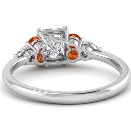 Image of Choose Your Gemstone Princess Shape Accented Engagement Ring 925 Sterling Silver Minimal Modern Design Birthday Gift Wedding Gift Side Stone Engagement Rings : US Size 4 to 12