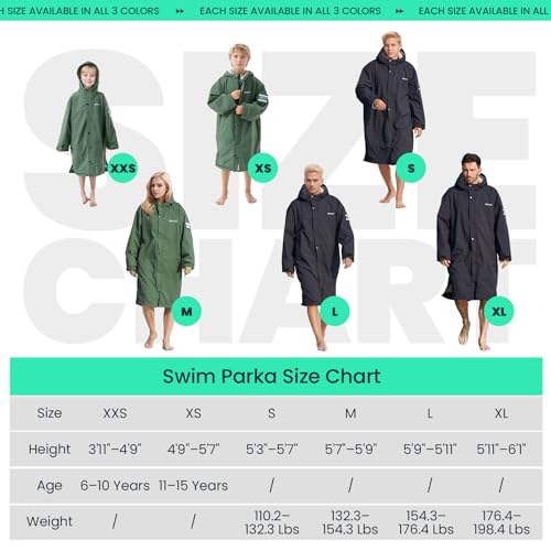 Owntop Waterproof Swim Parka for Kids Youths and Adults - Unisex Hooded Surf Poncho, Oversized High-Low Hem Windproof Changing Robe, Sherpa Winter Warm Beach Towel Jacket with Pockets Black XXS - image 7