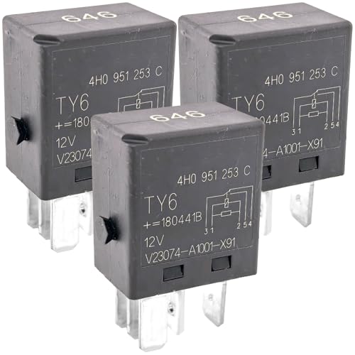 3-Pack 646 V23074-A1001-X91 4H0951253C Relay - 40A 12VDC 5-Pin SPDT Automotive Relay - Compatible with Select Volkswagen/Audi Vehicles (for Passat, A4) - Fixes Fuel Pump, HVAC & P0230/P0299 Errors