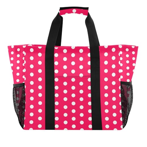 Polka Dots Red White Large Beach Bag Waterproof Beach Tote Bags for Women Travel Gym Pool