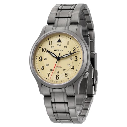 BERNY Titan Uhren Japanische Sweep Zweites Quarzwerk VH31 5AM wasserdichte analoge Quarzuhren für Männer und Frauen Super leuchtende Unisex Armbanduhr