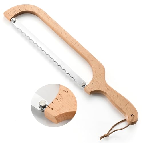 HGTC 360° Rotatable Blade Wooden Bread Knife | Adjustable, Left-Hand Friendly, Bread Slicer, Bread Bow Saw