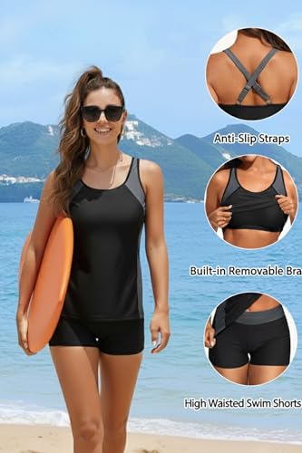 Daci Women 2 Piece Tankini Swimsuit - 2025 Tummy Control Sporty Bathing Suit Color Block Swim Tank Top with Boy Shorts2