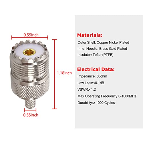 RG8x SO239 Crimp Connector - UHF Female Coax Adapter Connectors for RG8X/ LMR240/ Mini8/ 4D-FB Coaxial Cable (Pack of 5)