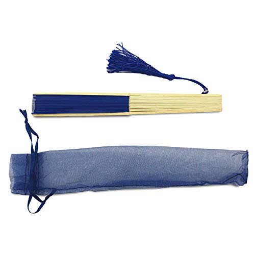 Image of Fabric Handheld Folding Hand Fan With a Tassel Grade A Bamboo Ribs for Women Girls Summer Party Event Favor Birthday Wedding Souvenir Gift (Royal Blue)