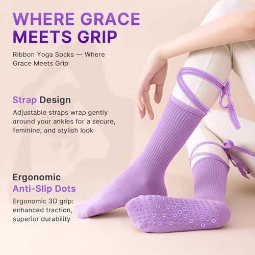 Image of Non Slip Pilates Grip Socks for Women Yoga Barre Knitted Cotton | Full Foot Sticky Silicone,Soft Breathable Comfortable,Durable Washable Anti Skid,Gentle Arch Compression Support