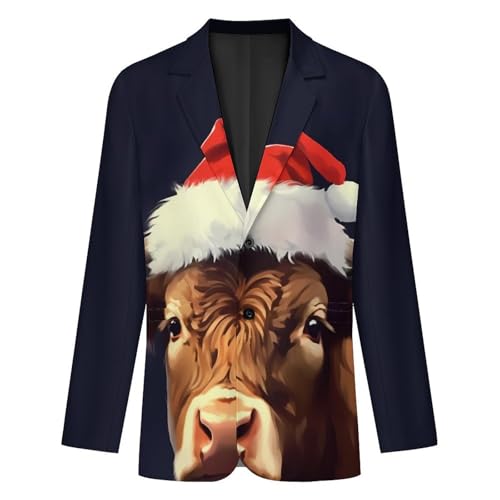 Merry Christmas Cow Men's Casual Blazers Slim Fit Sport Coats Blazer Two Buttons Suit Jacket for Work Party4