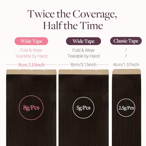 Image of GOO GOO Tape In Weft Hair Extensions Human Hair, 2 Dark Brown, 8cm Wide Tape, 20inch 20pcs 160g, Tape Weft Hair Extensions, Seamless Tape in