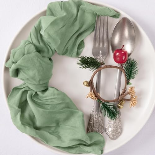 Image of MLMC 40 Pack Sage Green Cheesecloth Napkins Boho Rustic Gauze Cloth Napkins Washable 21 inchx21 inch for Wedding Bridal Shower Birthday Anniversary Dinner Decor