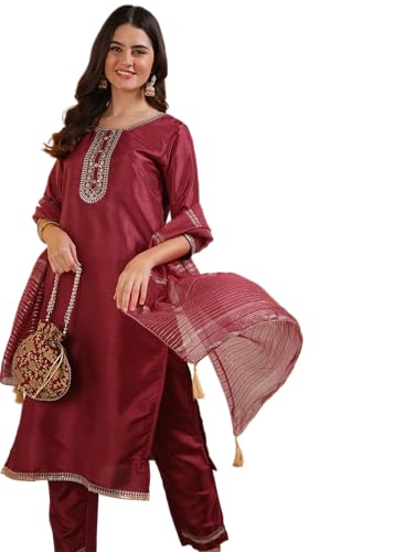 Pantalon Kurta droit en soie brodée AAYLA, l'excellence des finitions artisanales