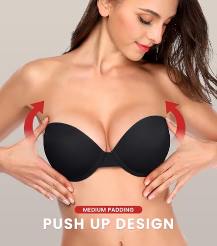 Image of JOATEAY Adhesive Bra Strapless Sticky Push Up Reusable Invisible Lift Padded Non-Slip for Women Backless Dress Wedding Party