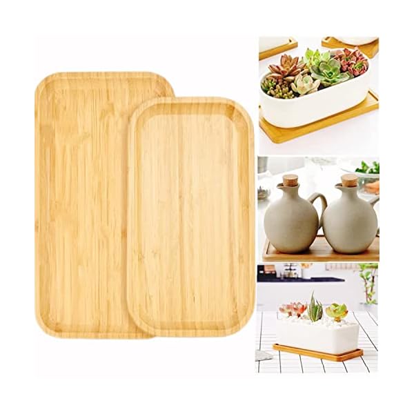 SCHYIDA Tablett Holz Rechteckig, 2 Stück Serviertablett Holztablett Tablett Servierplatte Holz Teller Bambus Tablett Holztabletts Deko Bambustablett für Zuhase, Esszimmer, 29 * 16 * 2cm，25 * 14 * 2cm
