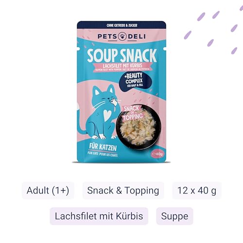 Pets Deli Suppe für Katzen mit Lachs & Kürbis, 12x40g