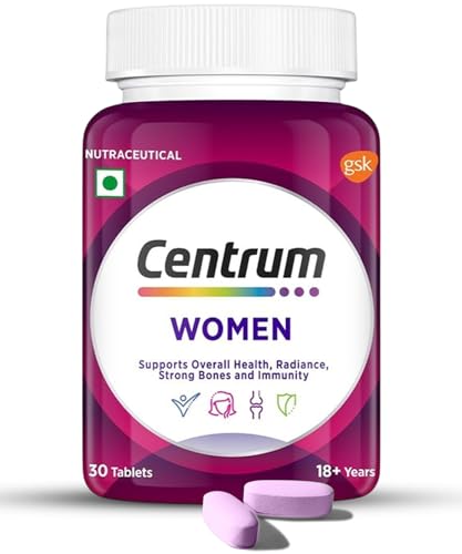 Image of Centrum Women, World's No.1 Multivitamin with Biotin, Vitamin C & 21 vital Nutrients for Overall Health, Radiance, Strong Bones & Immunity (Veg) Pack of 30 Tablets