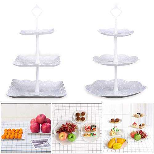 Xiaomu Expositor De Bolo Branco De Três Camadas, Suporte De Bolo Redondo De Plástico Com Prato De Fr