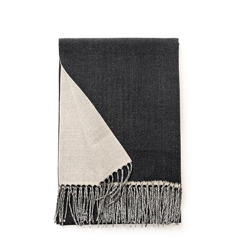 Wander Agio Womens Thick Blanket Scarf Long Shawl Large Scarves Cashmere Feel Double-side Pure Shiny Candy Color Black Beige 284
