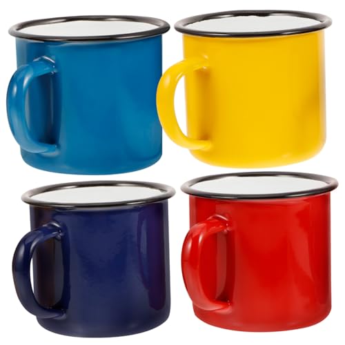 Abaodam Camping Tableware Set 4pcs Enamel Tea Mugs Vintage Enamel Cups Retro Tea Cups for Outdoor