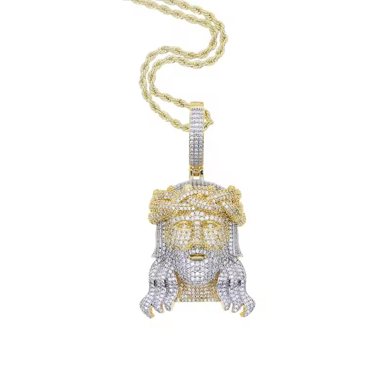 Hip Hop Men Jesus Piece Pendant Necklace For Men Micro Pave 5A Cubic Zirconia CZ Two Tone Gold Plated Rock Puck Jesus Head Jewelry